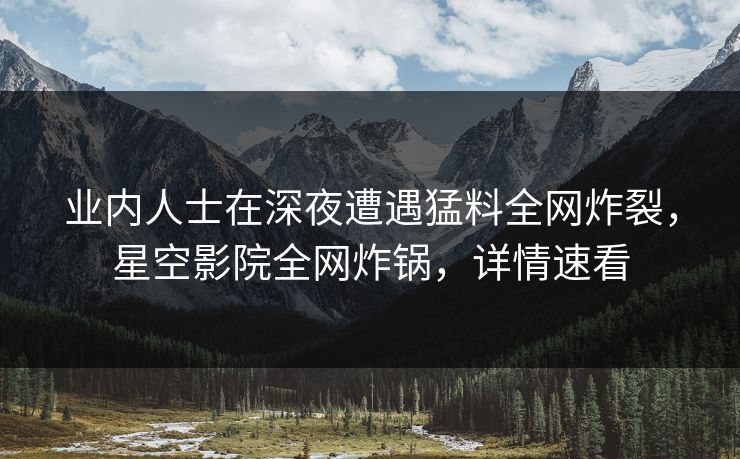 业内人士在深夜遭遇猛料全网炸裂，星空影院全网炸锅，详情速看